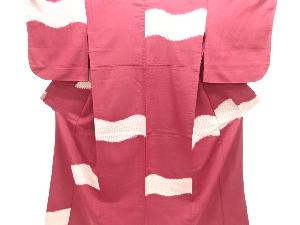 大正ロマン　よろけ横段模様織出しお召し単衣着物